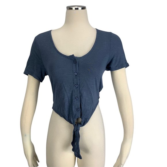 Silver Jeans Small NWT Amelia Tie-Front Crop Top Blue - Picture 4 of 10